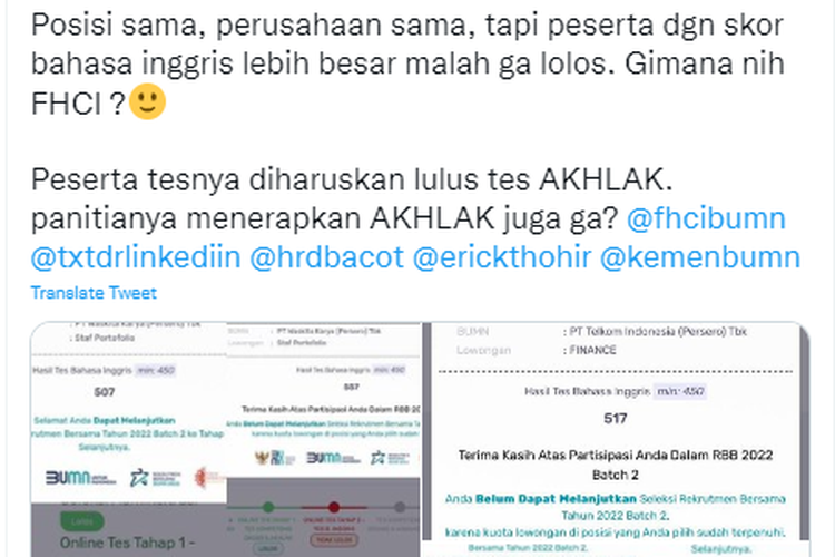 Foto Skor Tes Bahasa Inggris Lebih Tinggi Tapi Tidak Lolos Rekrutmen