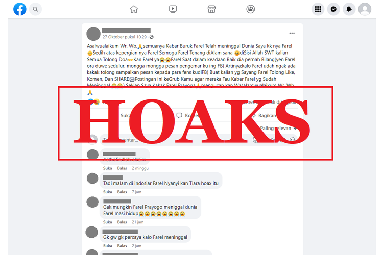 Hoaks Farel Prayoga Meninggal Dunia