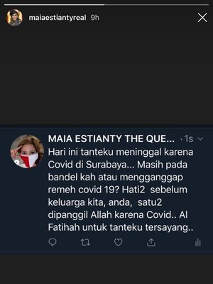 Unggahan dukacita yang disampaikan oleh Maia Estianty atas meninggalnya sang tante.