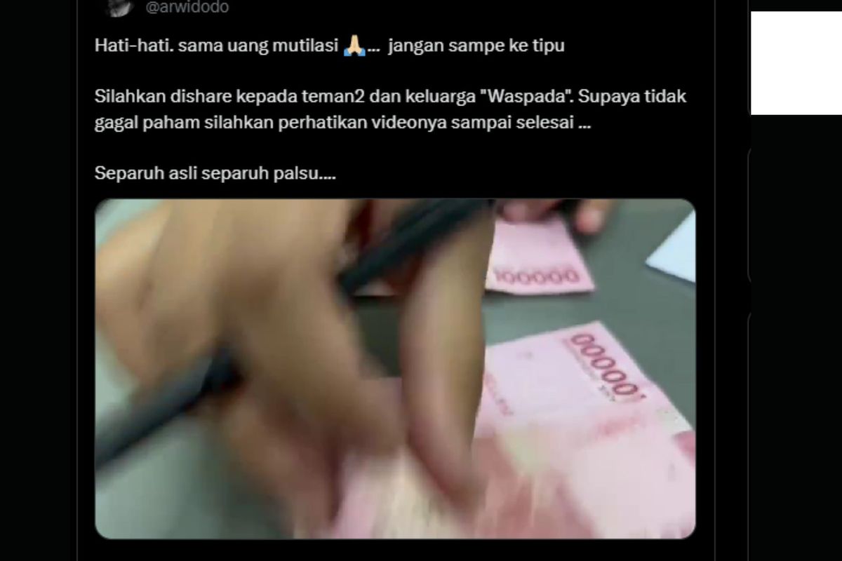 Viral Video Uang Mutilasi Rp 100 000 Mirip Pecahan Asli Ini Penjelasan BI