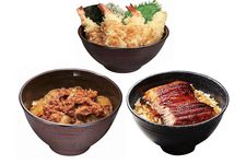 Menu Rice Bowl dengan topping  Beef, Tempura, Unagi, dan banyak lagi. 