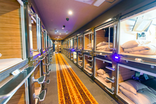 Interior view of capsule hotel in city center. Capsule Hotels are less expensive structures very famous in Tokyo.