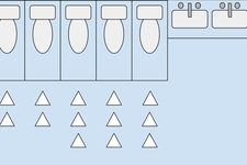 Contoh antrian di toilet umum di Indonesia. Segitiga menggambarkan orang-orang yang sedang berbaris.