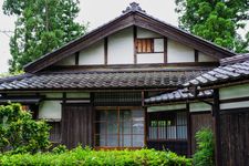 Exterior of traditional Japanese folk house.