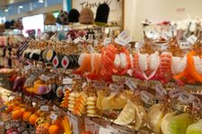 Japanese food sample keychains (sushi and dumplings) in Harajuku.