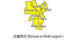 Peta wilayah Kinki atau kerap disebut juga Kansai, Pulau Honshu, Jepang.
