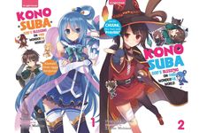 Konosuba mengisahkan petualangan Kazuma yang telah mati tapi hidup kembali di dunia fantasi bersama dewi air Aqua.