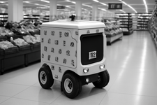 Ilustrasi robot delivery produk supermarket di Jepang.