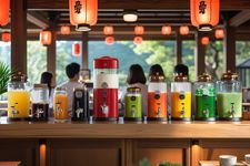 Ilustrasi drink bar minuman non-alkohol di restoran keluarga di Jepang.