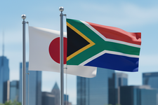 Ilustrasi bendera Jepang dan Afrika Selatan. Presiden JICA Akihiko Tanaka mengumumkan pembatalan program Africa Hometown dalam konferensi pers di Tokyo setelah muncul misinformasi terkait imigrasi. (Ilustrasi oleh AI)