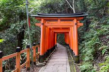 Pintu gerbang Torii di Kuil Fushimi Inari-taisha di Kyoto, Jepang.

