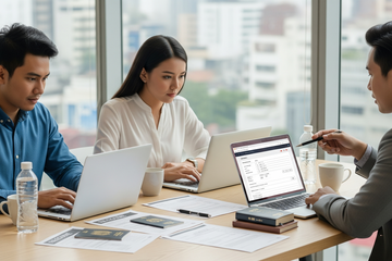 Ilustrasi calon pekerja Indonesia mengurus visa kerja Jepang secara online. Ilustrasi ini dibuat menggunakan AI.