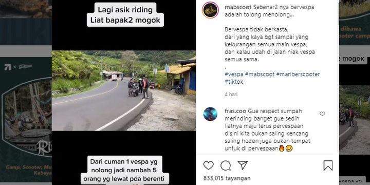 Viral, Video Solidaritas Skuteris Vespa Klasik Tolong Bapak Tua Yang Mogok