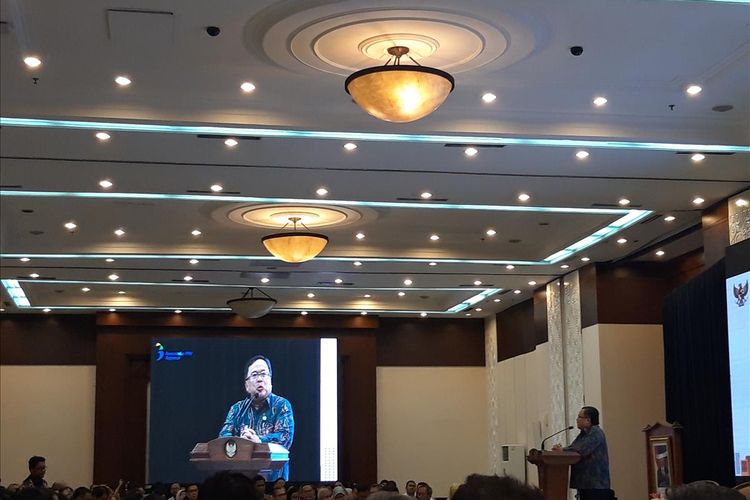 Menteri Perencanaan Pembangunan Nasional (PPN)/Kepala Badan Perencanaan Pembangunan Nasional (Bappenas) Bambang Brodjonegoro Negara pada acara Diskusi Nasional Pemindahan Ibukota di Jakarta, Kamis (16/5/2019).