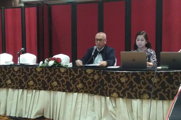 Deputi Bidang Koordinasi Percepatan Infrastruktur dan Pengembangan Wilayah Kementerian Koordinator bidang Perekonomian Wahyu Utomo dalam pemaparan pencapaian PSN selama 3 tahun di Jakarta, Senin (27/5/2019)