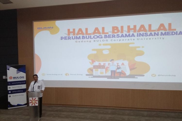 Direktur Utama Perum Bulog Budi Waseso dalam sambutannya di acara Halal Bihalal Perum Bulog di Jakarta, Selasa (2/7/2019).