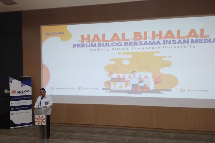 Direktur Utama Perum Bulog Budi Waseso dalam sambutannya sela-sela acara Halal Bihalal Perum Bulog di Jakarta, Selasa (2/7/2019).