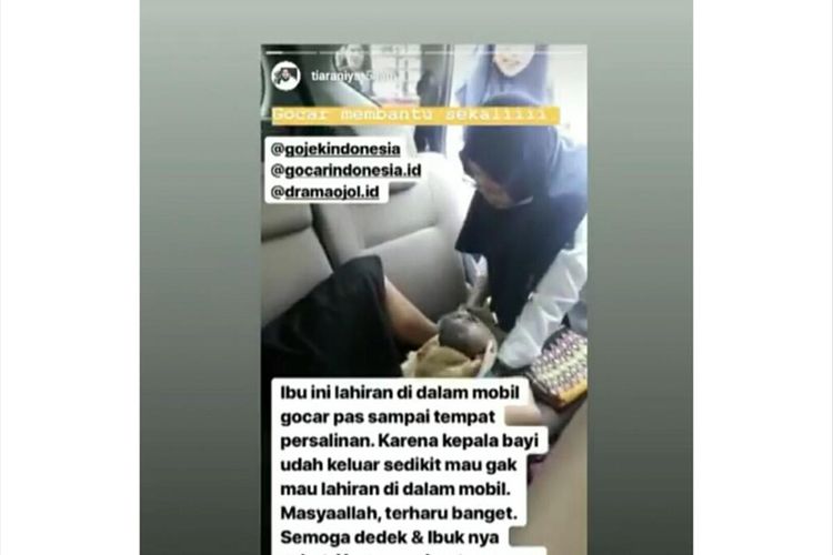 Seorang Ibu melahirkan di dalan Go-Car di Jagakarsa, Jakarta Selatan, Rabu (3/7/2019)