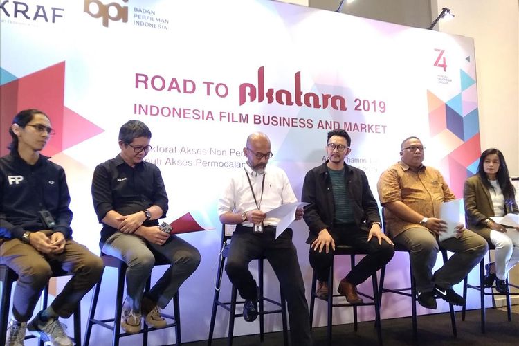 Anggota Bekraf dan Badan Perfilman Indonesia (BPI) dalam road to Akatara Indonesia Film Bussiness and Market di Jakarta, Selasa (9/7/2019)