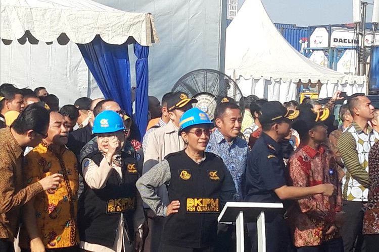 Menteri Kelautan dan Perikanan Susi Pudjiastuti di Pelabuhan Tanjung Priok, Jakarta, Jumat (19/7/2019).