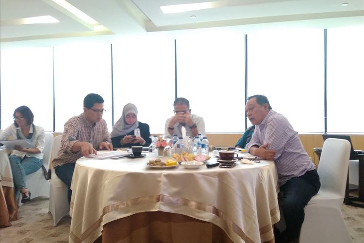 Direktur Utama Bank BTN, Maryono, dalam pemaparannya sekilas tentang kinerja keuangan di semester I-2019 di Jakarta, Jumat (19/7/2019).