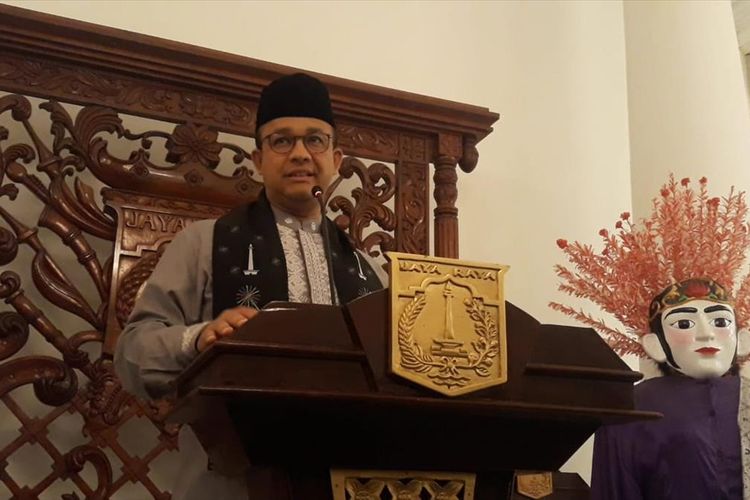 Gubernur DKI Jakarta Anies Baswedan di Balairung, Balai Kota, Jakarta Pusat, Jumat (19/7/2019)