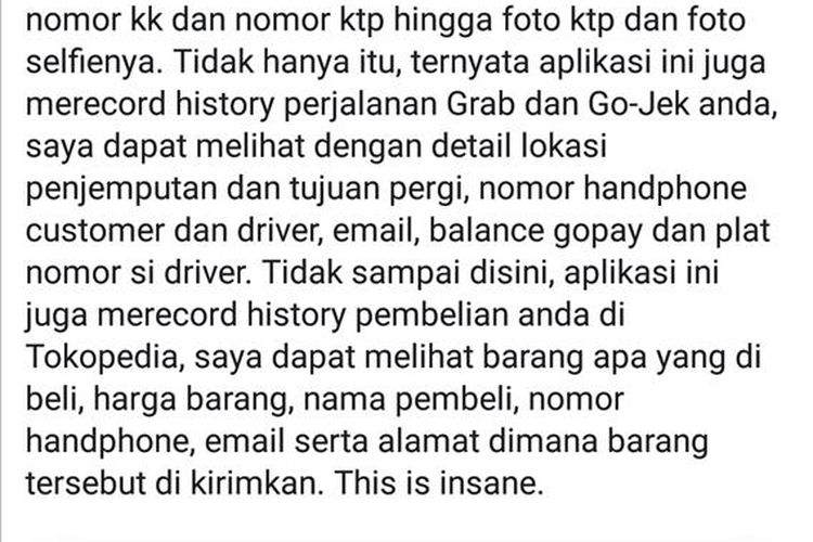 Cuplikan layar atau tangkapan layar pada dinding akun Facebook atas nama Niko Tidar Lantang Perkasa, Rabu (24/7/2019). 