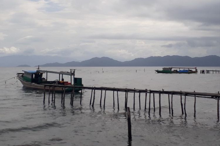 Dua pajeko di Desa Saketa, Kecamatan Gane Barat, Kabupaten Halmahera Selatan, Maluku Utara belum melaut pasca gempa bumi, Rabu (24/07/2019)