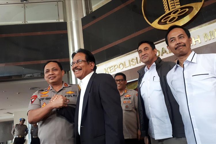 Menteri ATR/BPN Sofyan A Djalil dan Kapolda Metro Jaya Irjen Gatot Eddy Pramono di Polda Metro Jaya, Jakarta Selatan, Kamis (8/8/2019).