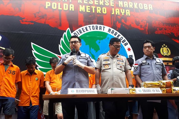 Konferensi pers narkoba jaringan Malaysia-Indonesia di Polda Metro Jaya, Jakarta Selatan, Kamis (8/8/2019).