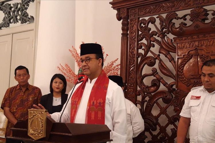 Gubernur DKI Jakarta Anies Baswedan di Balairung, Balai Kota, Jakarta Pusat, Jumat (9/8/2019)