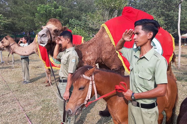 Suasana upacara bendera di Taman Safari Batang Dholpin Center memperingati HUT ke 74 RI di Batang Jawa Tengah.