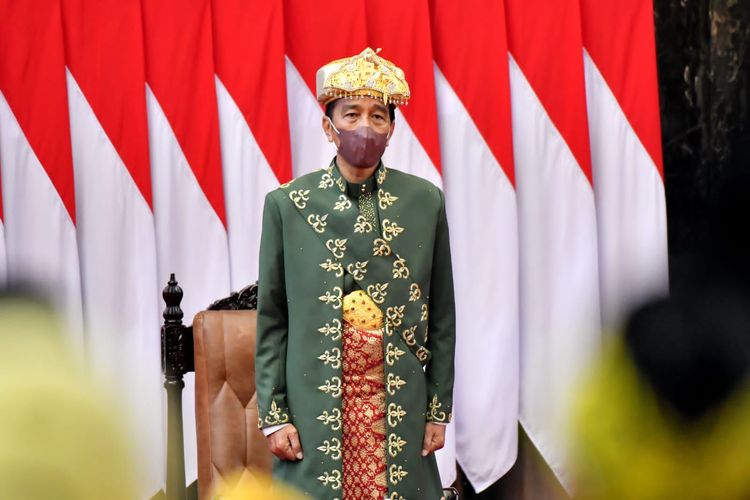 Presiden Joko Widodo saat menyampaikan pidato kenegaraandi Gedung Parlemen, Jakarta, Selasa (16/8/2022). 