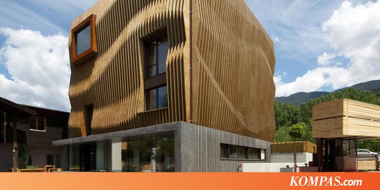 Fasad Kantor dengan Kayu Bergelombang Kompas com