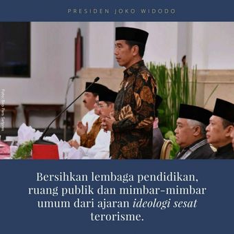 Presiden Joko Widodo meminta agar lembaga pendidikan dari TK hingga perguruan tinggi bersih dari ajaran ideologi sesat terorisme.
