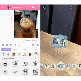 Ilustrasi sticker Augmented Reality di Facebook Messenger.