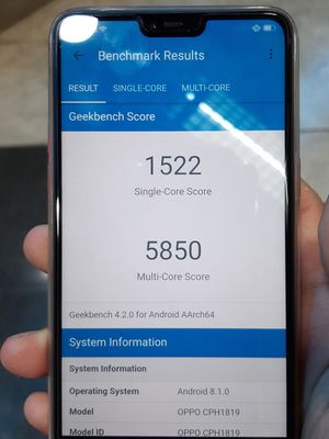 Skor hasil pengujian sekilas kinerja Oppo F7 dengan Geekbench 4.