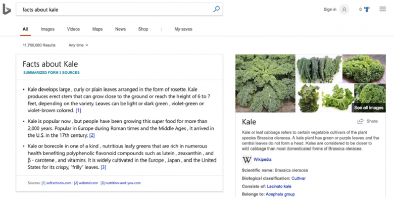 Dengan intelligent search, BIng bisa merangkum jawaban dari beberapa sumber sekaligus dan menampilkannya di laman hasil pencarian. 