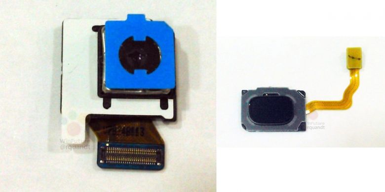 Bocoran foto komponen kamera (kiri), dan pemindai sidik jari Galaxy S9.