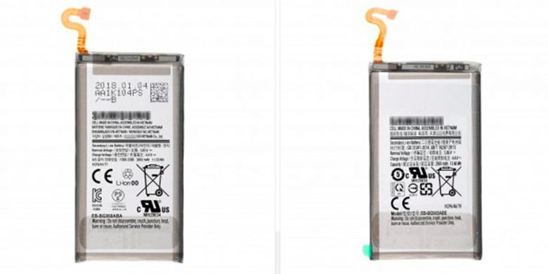 Bocoran foto komponen baterai Galaxy S9 dan Galaxy S9 Plus.