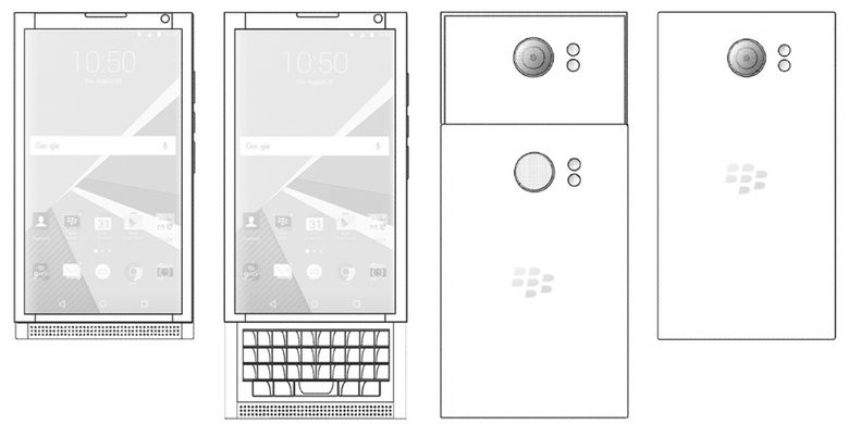 Ilustrasi perangkat dengan kamera berlensa ganda dalam paten BlackBerry.