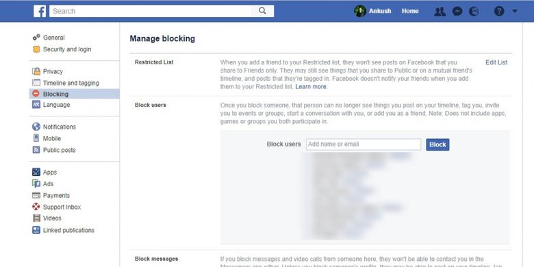 Pembatalan pemblokiran akun Facebook melalui desktop