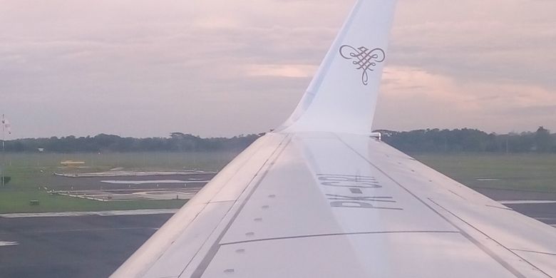 Logo Sriwijaya Air di sayap pesawat 