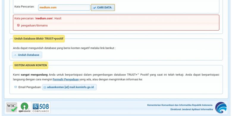 Domain Medium.com sempat tercantum dalam daftar situs yang diblokir dalam database TRUST Positif.