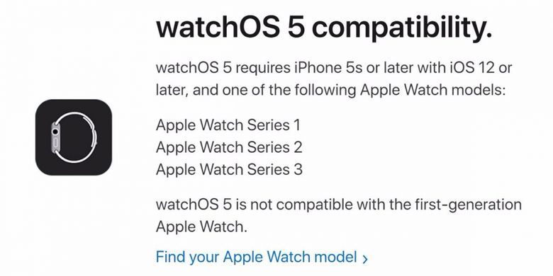 Update WatchOS 5 hanya kompatibel dengan Apple Watch Series 1,2 dan 3.