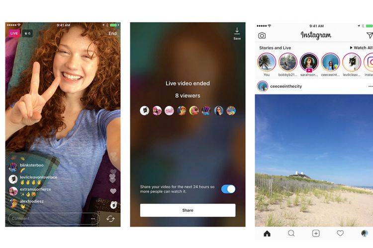 Fitur baru di Instagram memungkinkan pengguna berbagi rekaman video live di Stories. 