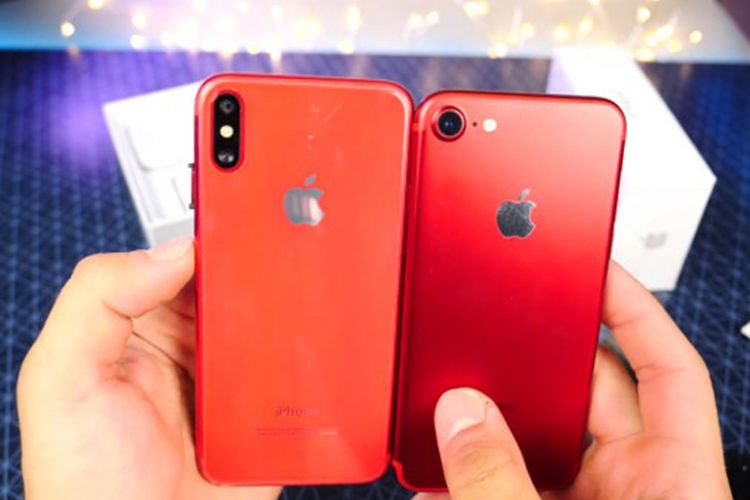(ki-ka) iPhone 8 palsu buatan China dibandingkan dengan iPhone 7 edisi RED