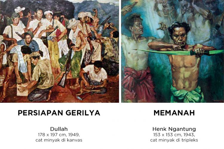 Lukisan karya Dullah dan Henk Ngantung yang dipamerkan pada pameran Goresan Juang Kemerdekaan di Galeri Nasional Indonesia tahun 2016.