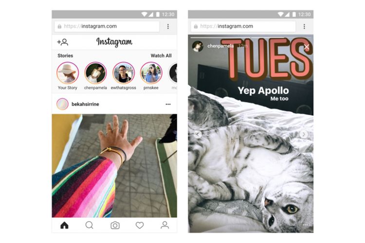 Tampilan Instagram di peramban mobile.