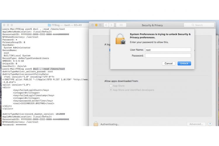 Bug di MacOS High Sierra, bisa akses sebagai admin dengan mengetik root di User Name tanpa butuh password.